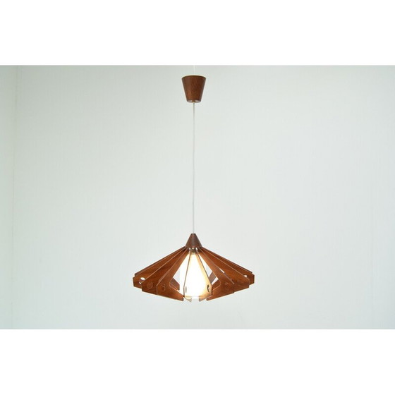 Image 1 of Vintage pendant lamp in wood and glass by Drevo Humpolec, Czechoslovakia 1970