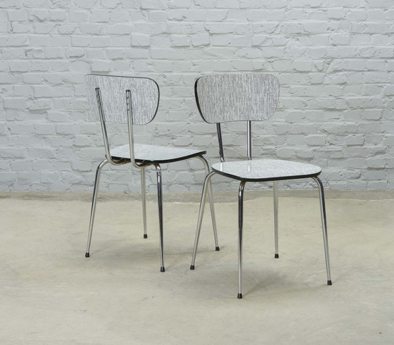 Image 1 of Set of Two Zebra Black & White Vintage Design Brabantia Kitchen Chairs, The Netherlands, 1960s. Ref. CH220-2