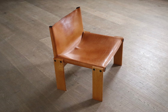 Image 1 of Monk Lounge Chair In Cognac Leather By Afra And Tobia Scarpa For Molteni Italy 1974