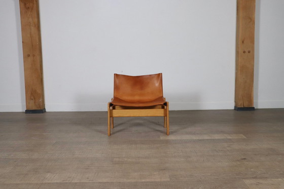 Image 1 of Monk Lounge Chair In Cognac Leather By Afra And Tobia Scarpa For Molteni Italy 1974