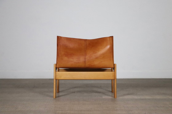 Image 1 of Monk Lounge Chair In Cognac Leather By Afra And Tobia Scarpa For Molteni Italy 1974