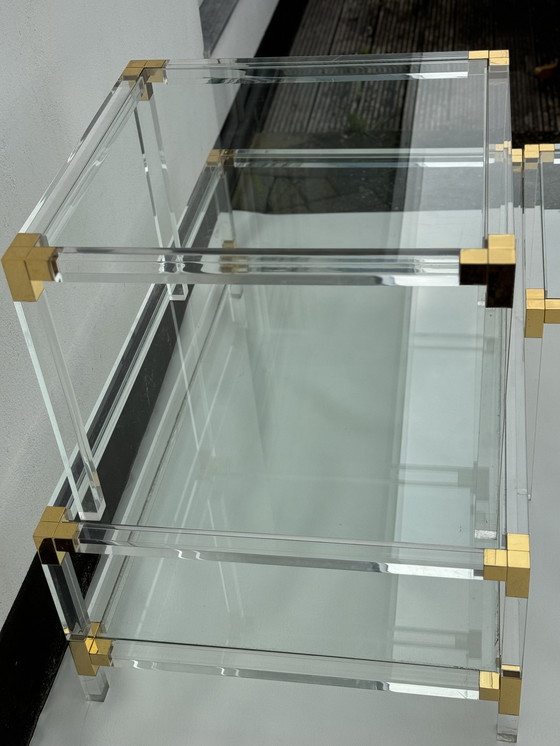 Image 1 of Trio Of Hollywood Regency Lucite And Glass Tables