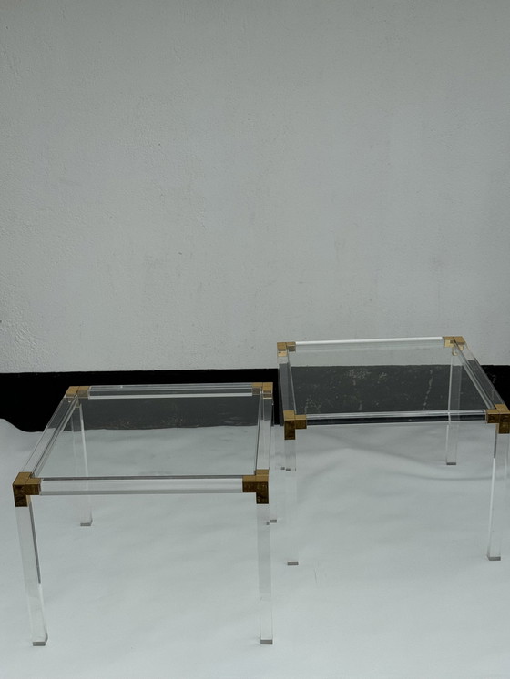 Image 1 of Trio Of Hollywood Regency Lucite And Glass Tables