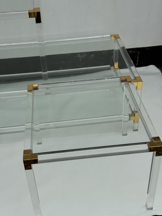 Image 1 of Trio Of Hollywood Regency Lucite And Glass Tables