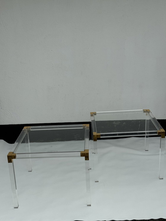 Image 1 of Trio Of Hollywood Regency Lucite And Glass Tables