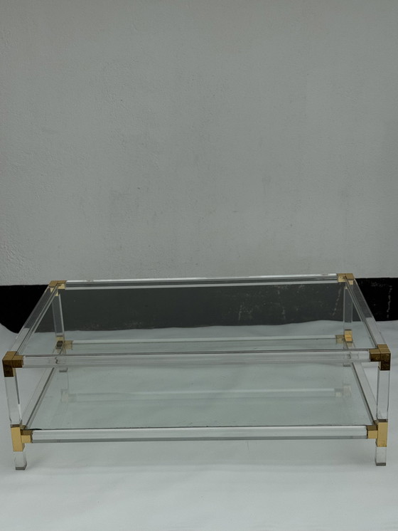 Image 1 of Trio Of Hollywood Regency Lucite And Glass Tables