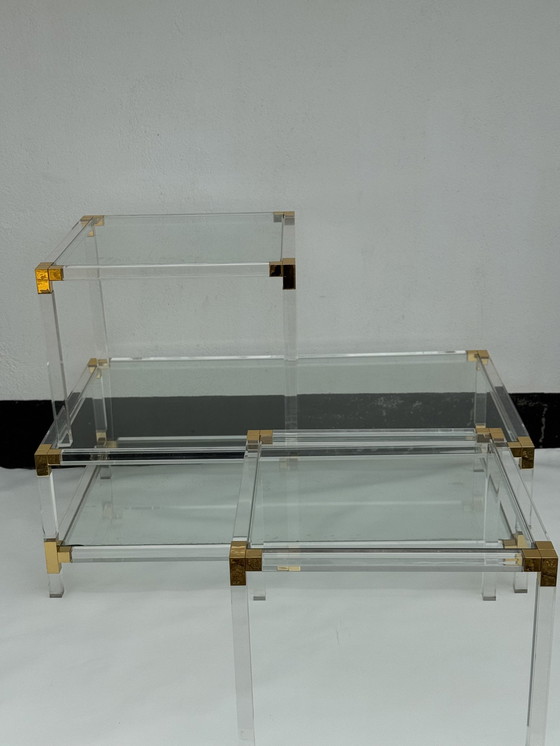 Image 1 of Trio Of Hollywood Regency Lucite And Glass Tables