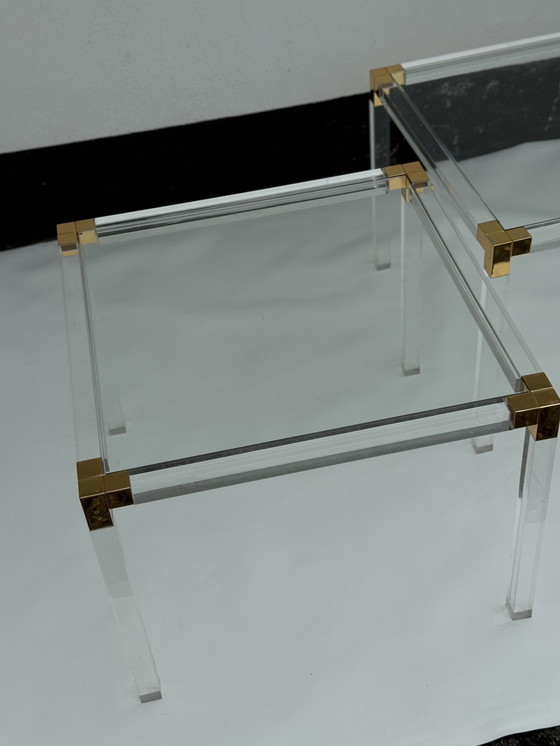 Image 1 of Trio Of Hollywood Regency Lucite And Glass Tables