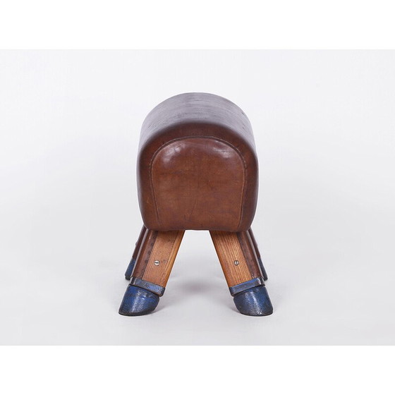 Image 1 of Sgabello da palestra vintage in pelle ceca, cavallo con maniglie, anni '30
