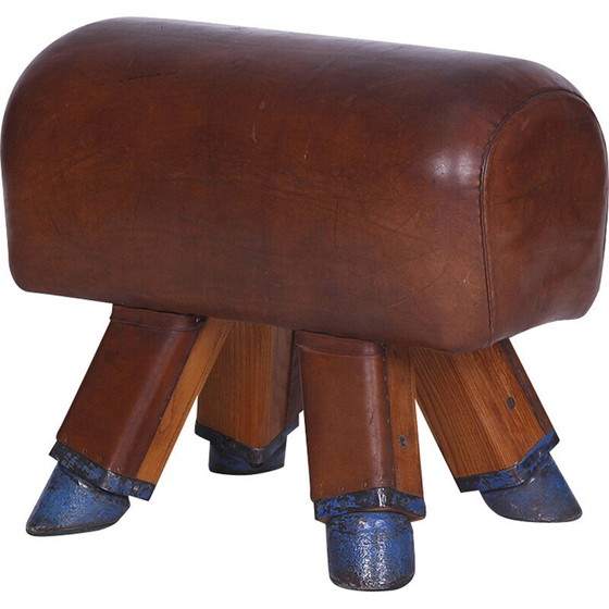 Image 1 of Sgabello da palestra vintage in pelle ceca, cavallo con maniglie, anni '30