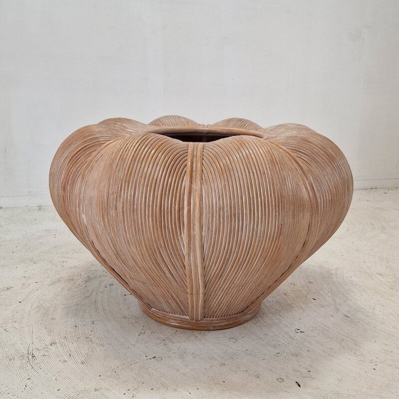 Image 1 of Vaso da fiori vintage in bambù e rattan, Francia 1970