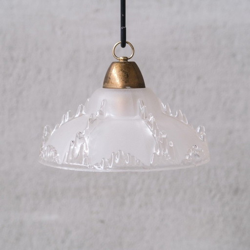 Pair of vintage “Ice” glass pendant lamp, France 1970