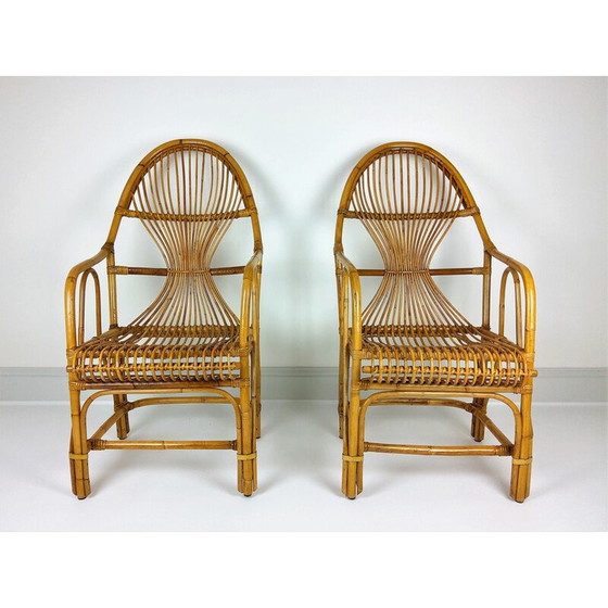 Image 1 of Pair of Large vintage bamboo rattan armchairs 1960