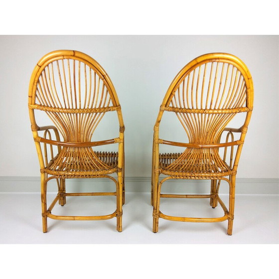 Image 1 of Pair of Large vintage bamboo rattan armchairs 1960