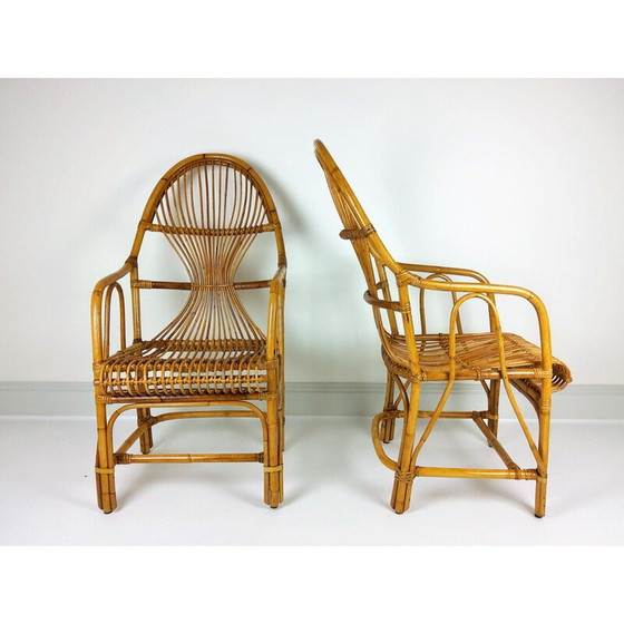 Image 1 of Pair of Large vintage bamboo rattan armchairs 1960