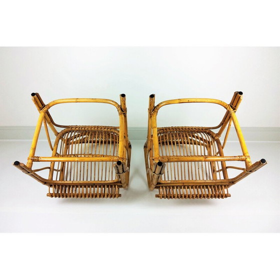 Image 1 of Pair of Large vintage bamboo rattan armchairs 1960