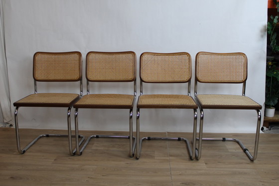 Image 1 of 4 Chairs Model B32 Dark Beech And Steel Tube 1960 Italy