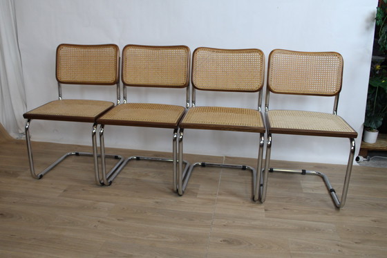 Image 1 of 4 Chairs Model B32 Dark Beech And Steel Tube 1960 Italy