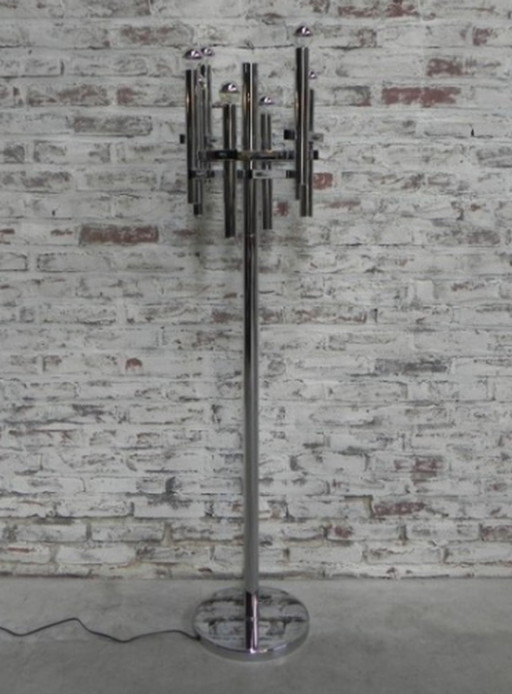 Standing chrome lamp uplight with 8 points of light