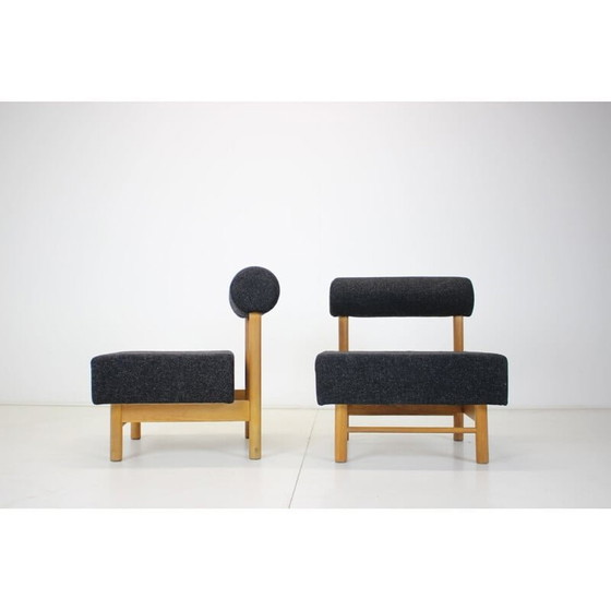 Image 1 of Pair of vintage armchairs in wood and fabric, Czechoslovakia 1970