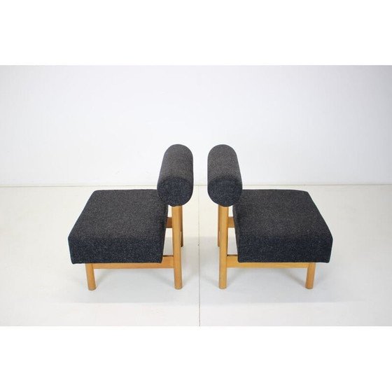 Image 1 of Pair of vintage armchairs in wood and fabric, Czechoslovakia 1970