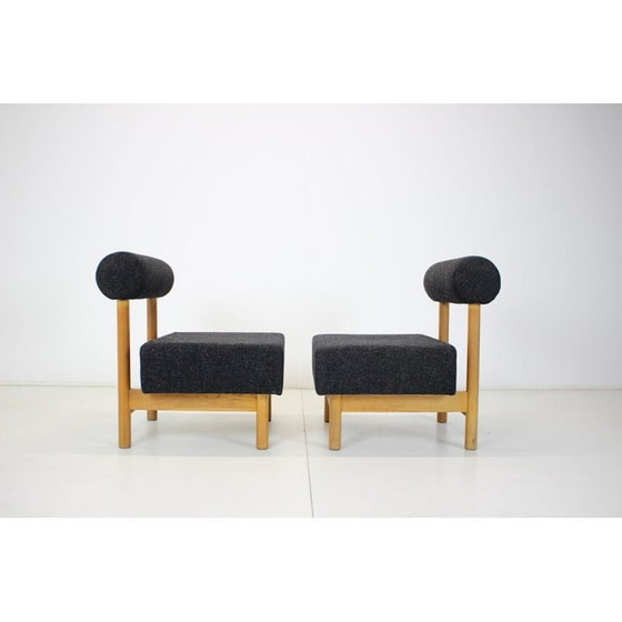 Image 1 of Pair of vintage armchairs in wood and fabric, Czechoslovakia 1970
