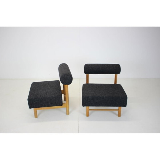 Image 1 of Pair of vintage armchairs in wood and fabric, Czechoslovakia 1970