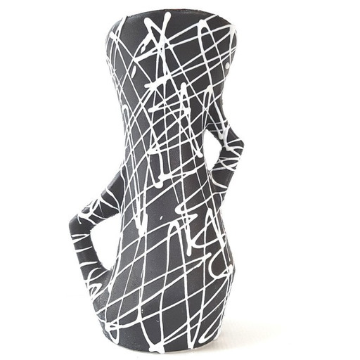 Jarrón vintage de cerámica en blanco y negro, Francia, 1950