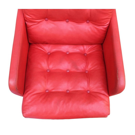 Image 1 of Vintage swivel armchair in red leather and steel, Czechoslovakia 1970s