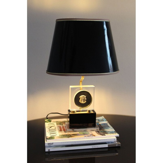 Image 1 of Vintage Hollywood Regency brass and plexiglass table lamp Maison Jansen 1970s