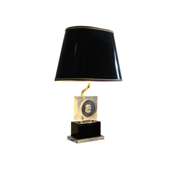 Image 1 of Vintage Hollywood Regency brass and plexiglass table lamp Maison Jansen 1970s
