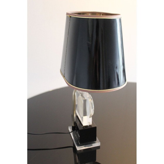 Image 1 of Vintage Hollywood Regency brass and plexiglass table lamp Maison Jansen 1970s