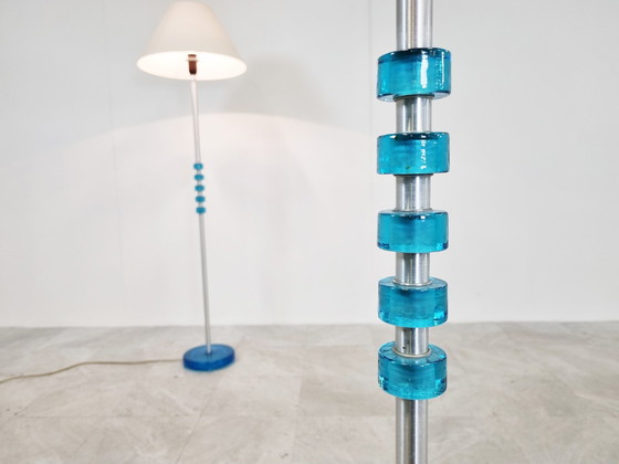 Image 1 of Paire de lampadaires en verre bleu par Carl Fagerlund pour Orrefors, 1960s