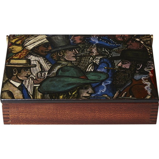 Vintage box in mahogany and painted wood by Piero Fornasetti, Italy 1950