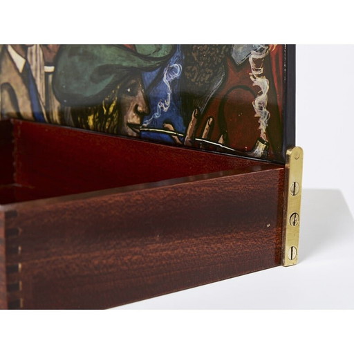 Vintage box in mahogany and painted wood by Piero Fornasetti, Italy 1950