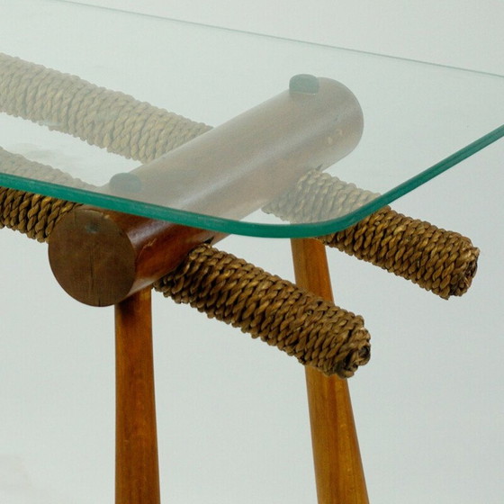 Image 1 of Midcentury Beechwood Side Table with Cord and Glass Top by Max Kment Austrian 1950s