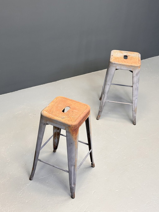 2x Industrial metal stool