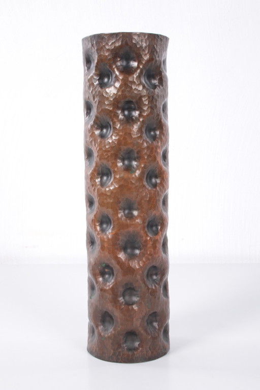 Brutalist sturdy copper Danish vase 1960s.