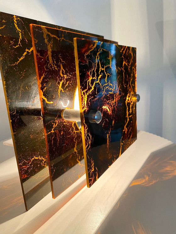 Image 1 of Three-Layered Acrylic Wall Lamp By Herda In 1970S, Mid-Century Atomic Age Design With Warm Amber Tone Pattern