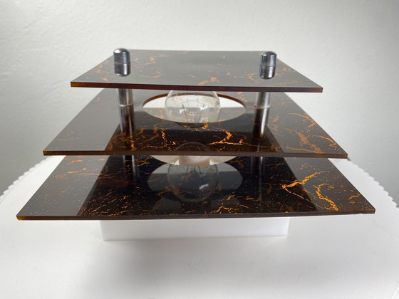 Image 1 of Three-Layered Acrylic Wall Lamp By Herda In 1970S, Mid-Century Atomic Age Design With Warm Amber Tone Pattern