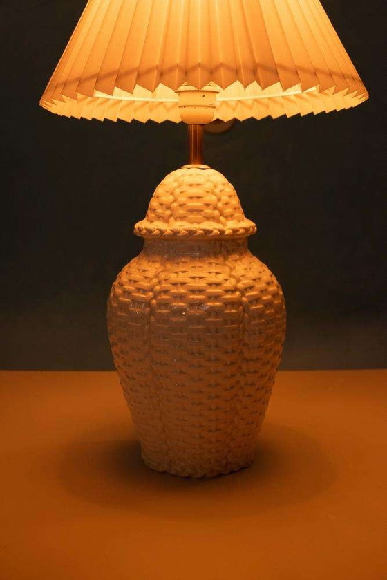 Image 1 of Vintage table lamp braided ceramic regency table lamp