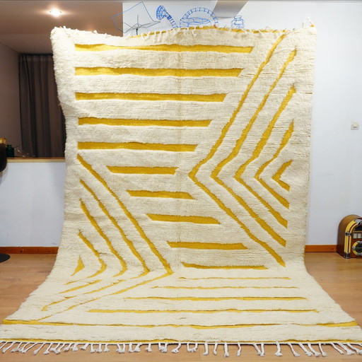 Tapis berbère - 293 cm x 199 cm - laine blanche et jaune