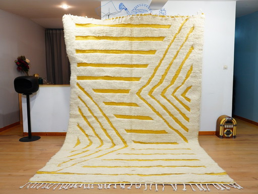 Tapis berbère - 293 cm x 199 cm - laine blanche et jaune