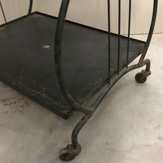 Image 1 of Vintage iron bar cart table with a harp