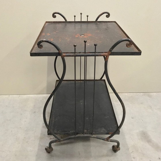 Image 1 of Vintage iron bar cart table with a harp