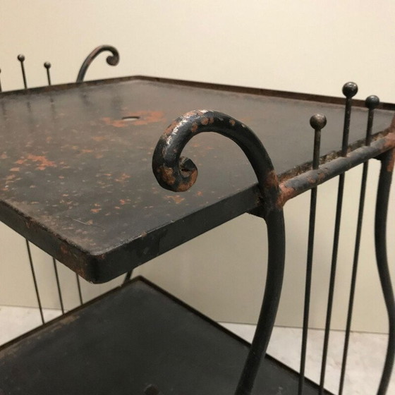Image 1 of Vintage iron bar cart table with a harp