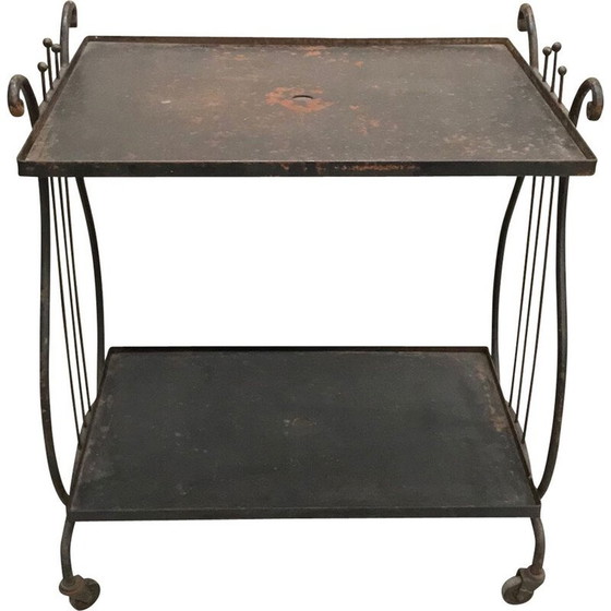 Image 1 of Vintage iron bar cart table with a harp