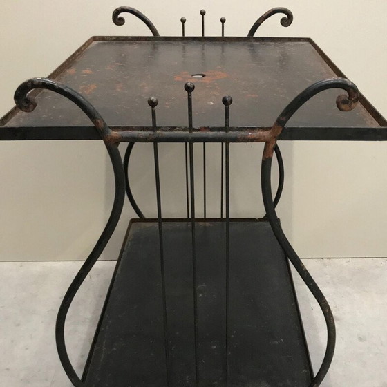 Image 1 of Vintage iron bar cart table with a harp