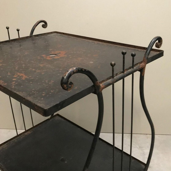 Image 1 of Vintage iron bar cart table with a harp