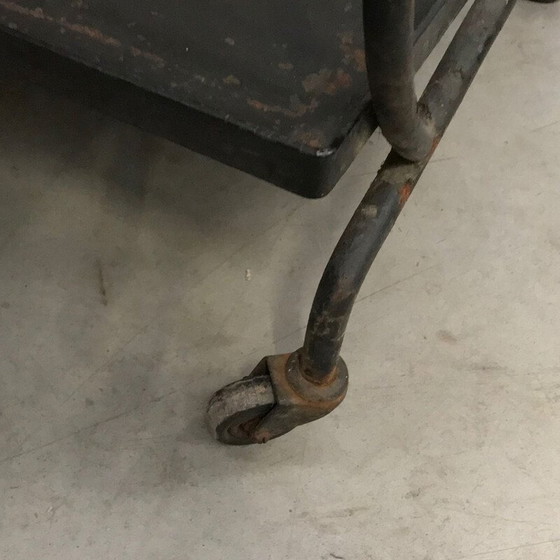 Image 1 of Vintage iron bar cart table with a harp